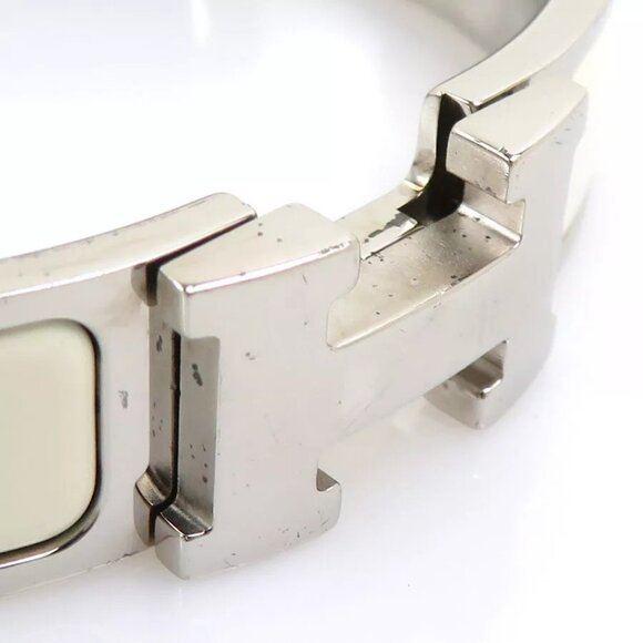 Auth HERMES Clic Clac H Bangle Bracelet Silver/Off White Metal/Enamel - Picture 15 of 16